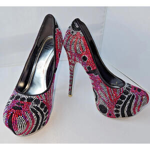 Shi By Journeys Platform Stiletto pumps 9" Rhinestones size 10 Mardi gras colors